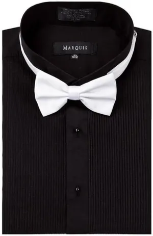 Men's Tuxedo Shirt | Wing Tip Collar Formal Regular Fit Dress Shirt for Prom Party Wedding - Bowtie Included