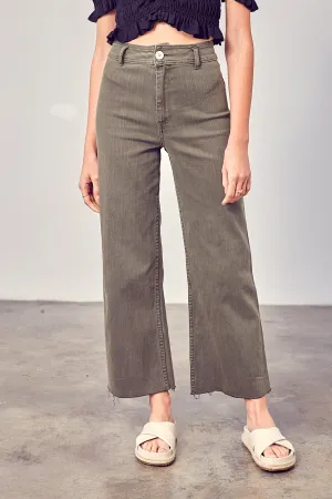 Mona Straight Wide Leg Denim in Faded Olive
