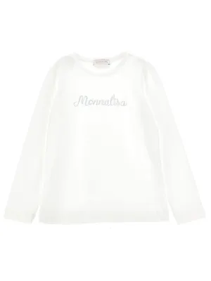 MONNALISA Ecru T-shirt with logo for girls-17B602