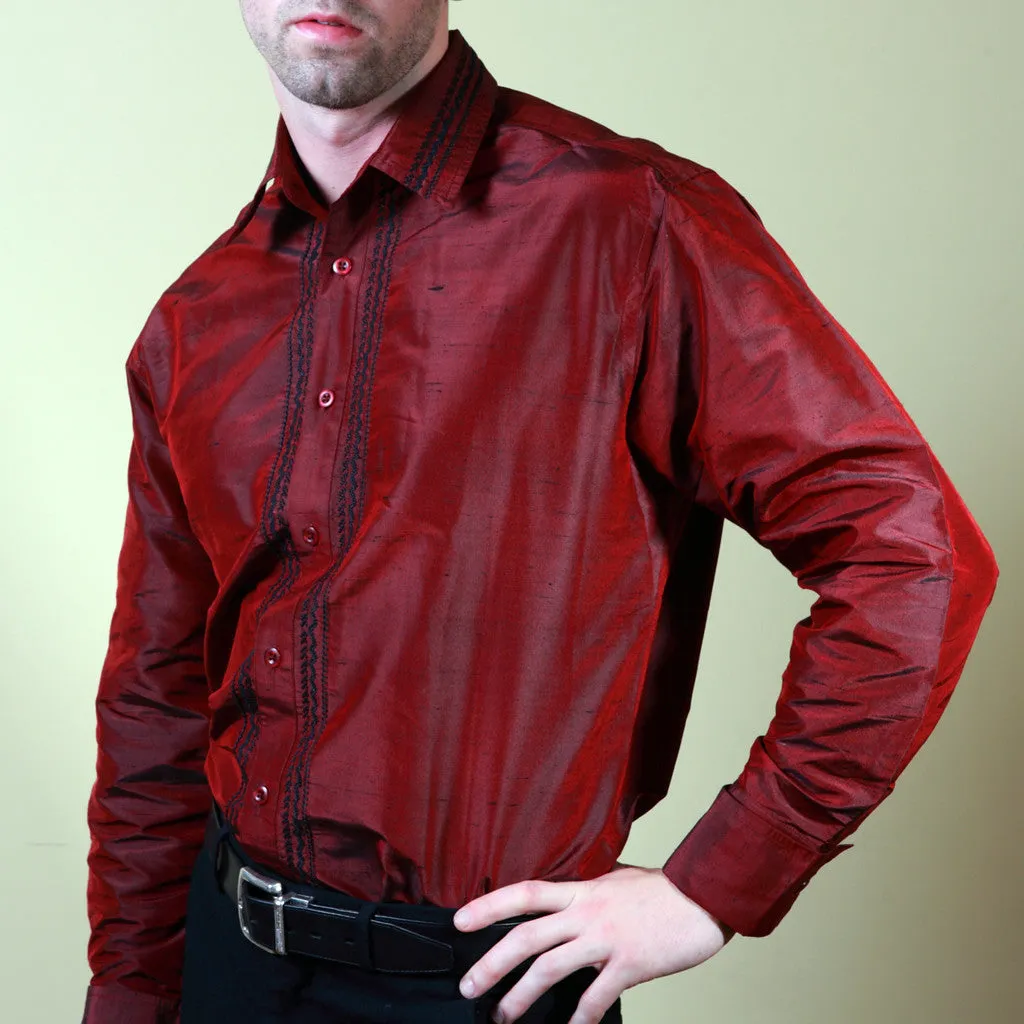 Nawab Red Embroidered Men's Silk Shirt