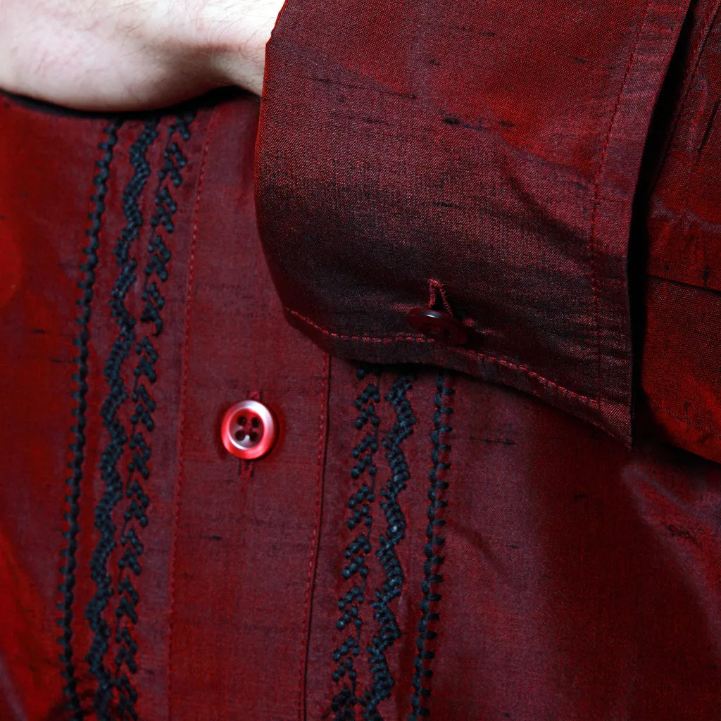 Nawab Red Embroidered Men's Silk Shirt