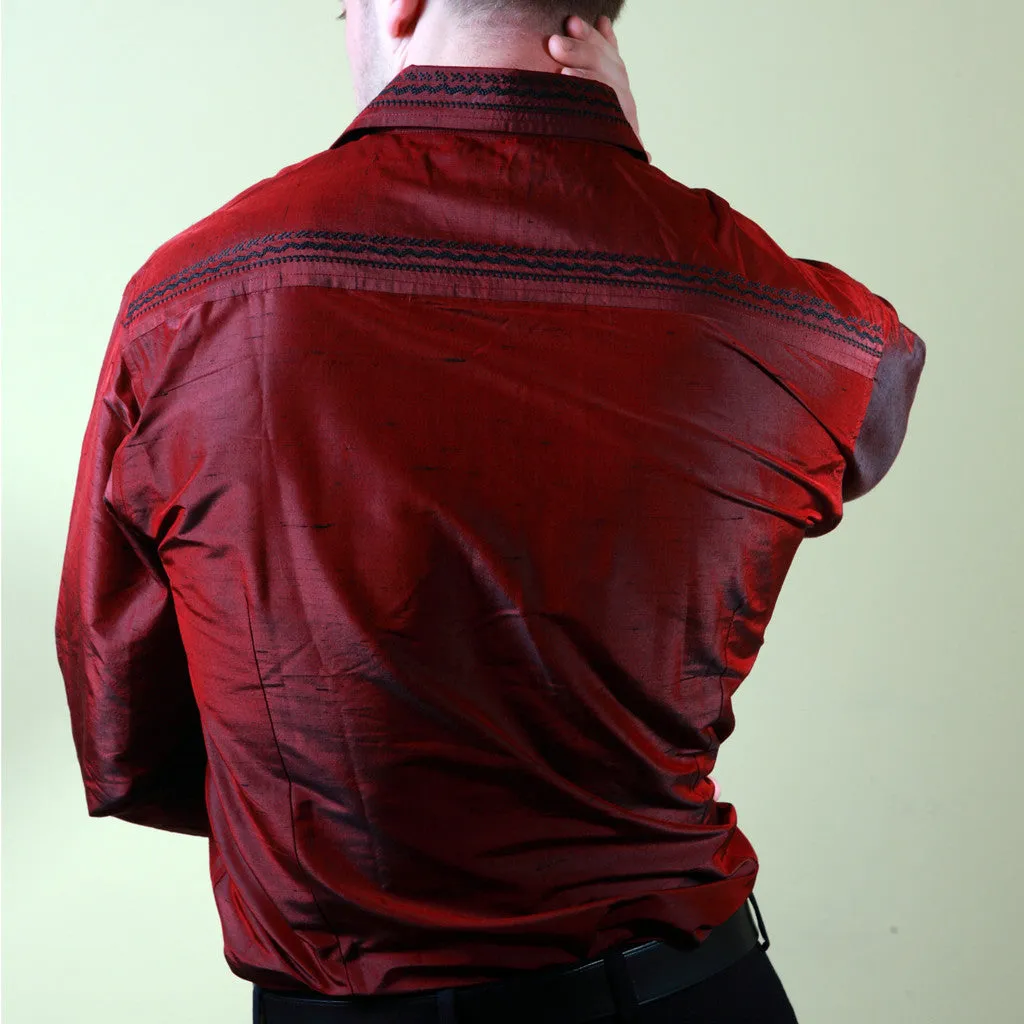 Nawab Red Embroidered Men's Silk Shirt