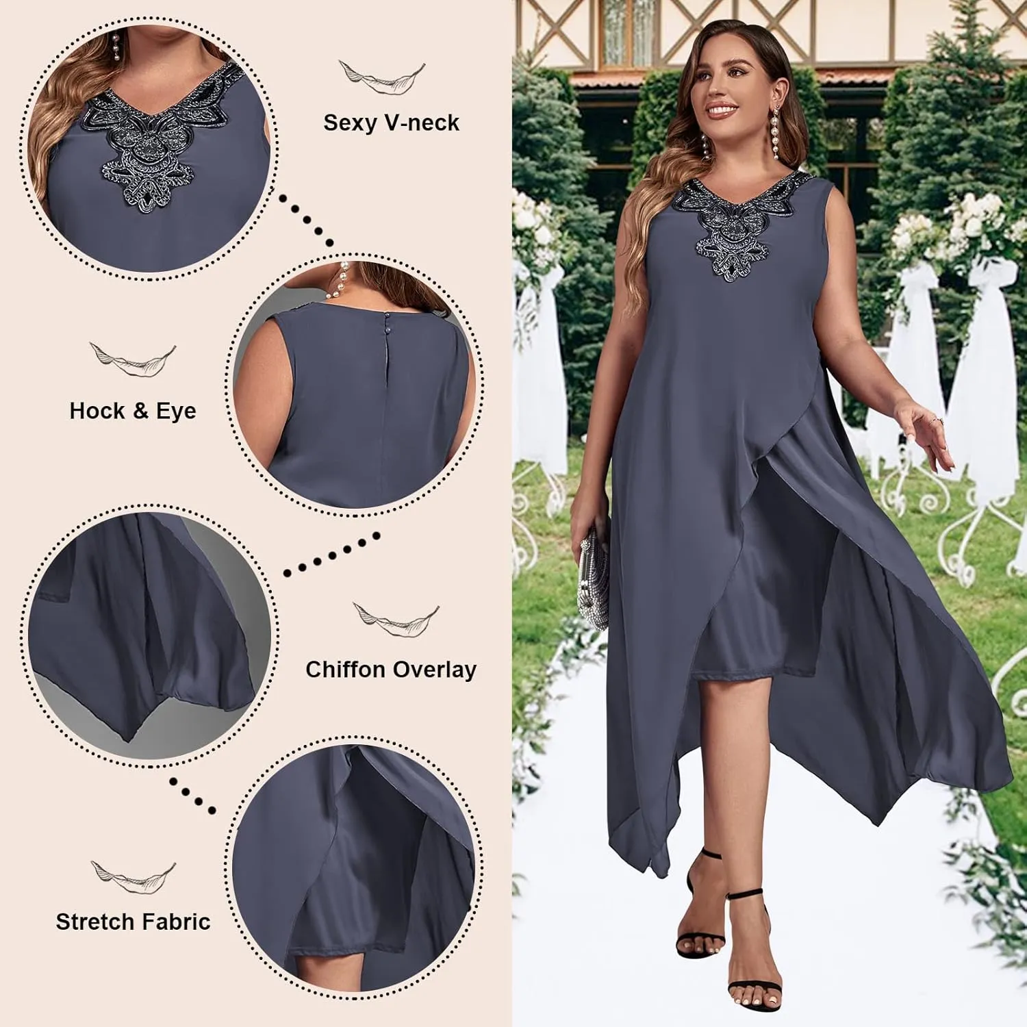 OCSTRADE Womens Plus Size Chiffon Dress Loose Sleeveless Flowy Cocktail Party Midi Dresses