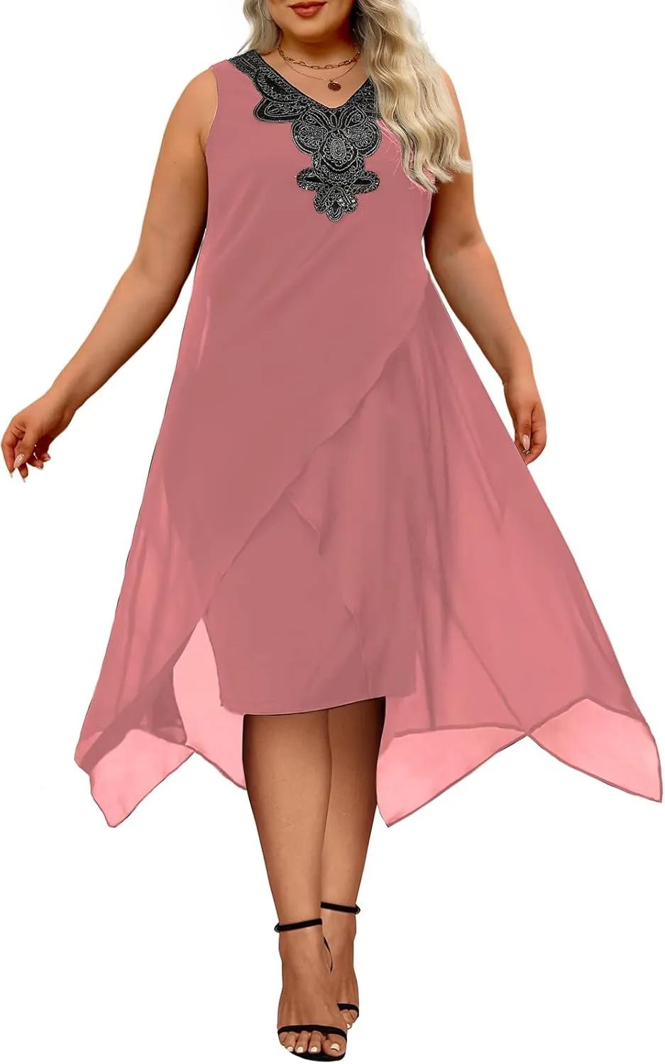 OCSTRADE Womens Plus Size Chiffon Dress Loose Sleeveless Flowy Cocktail Party Midi Dresses