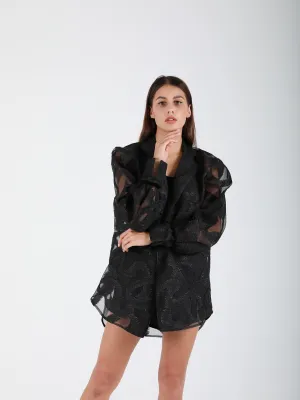 Oversized Organza-Blend Blazer - Squiggle