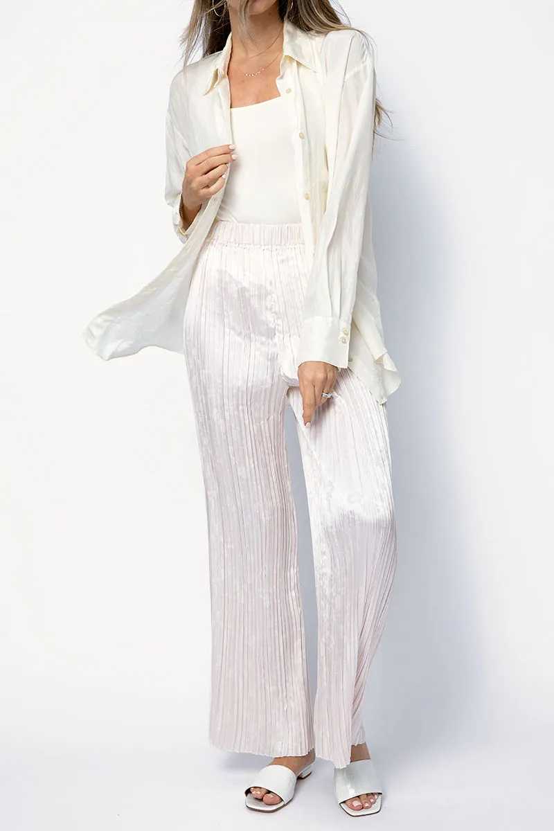 Plissé Satin Jacquard Pants in Perla