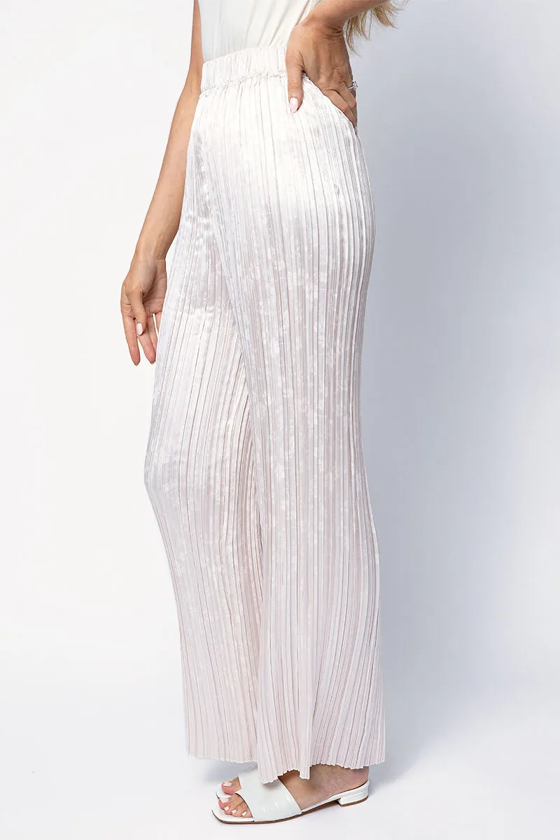 Plissé Satin Jacquard Pants in Perla