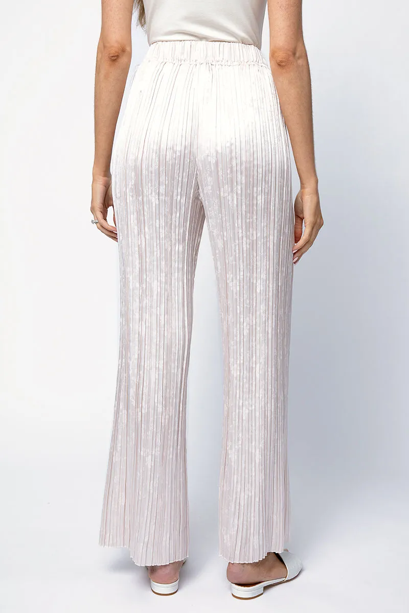Plissé Satin Jacquard Pants in Perla