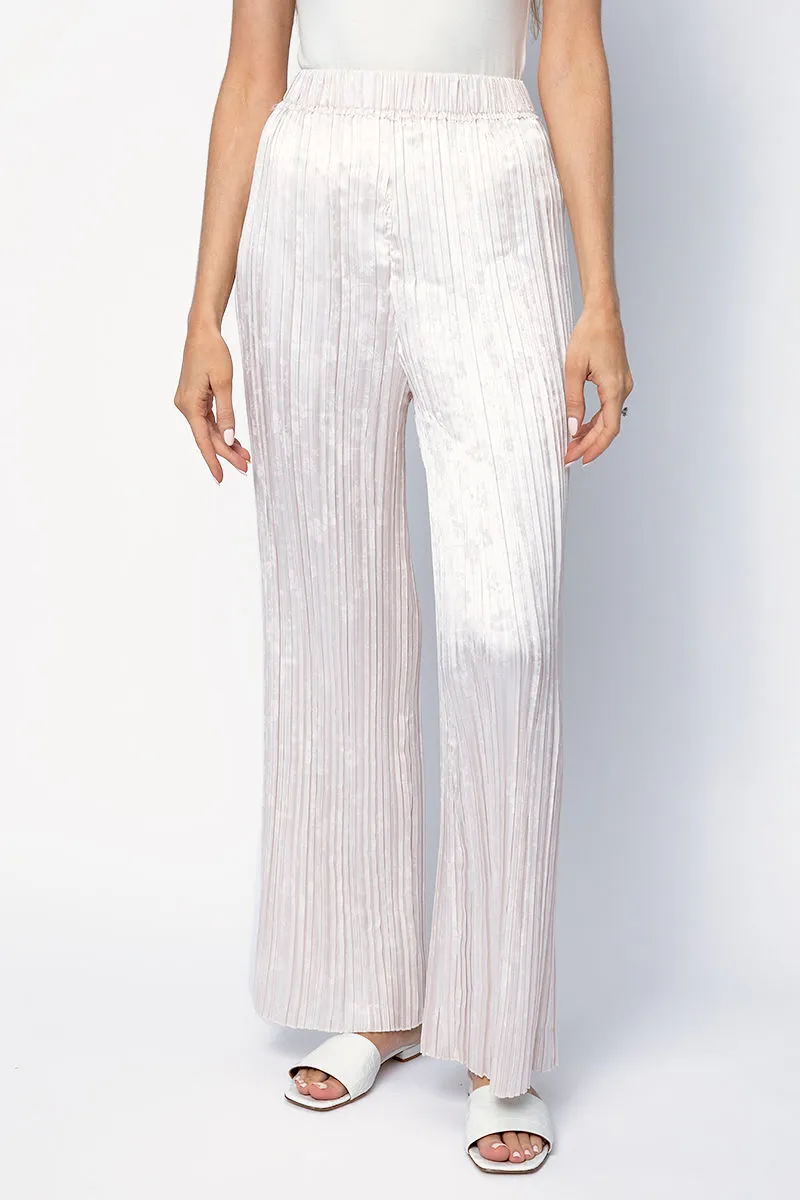 Plissé Satin Jacquard Pants in Perla