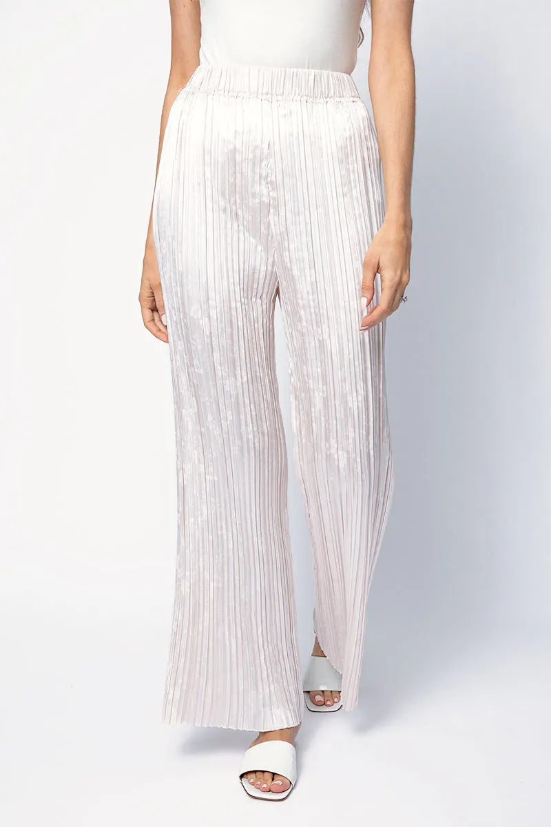 Plissé Satin Jacquard Pants in Perla