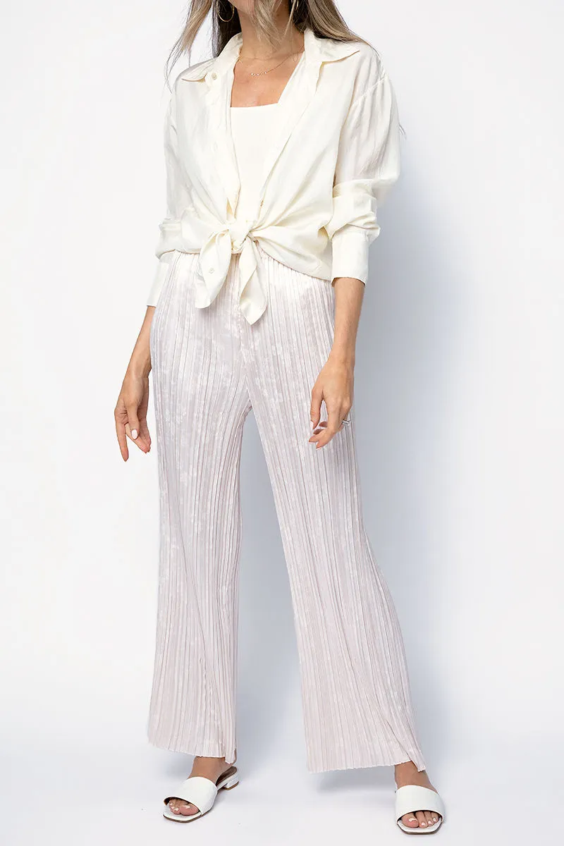 Plissé Satin Jacquard Pants in Perla