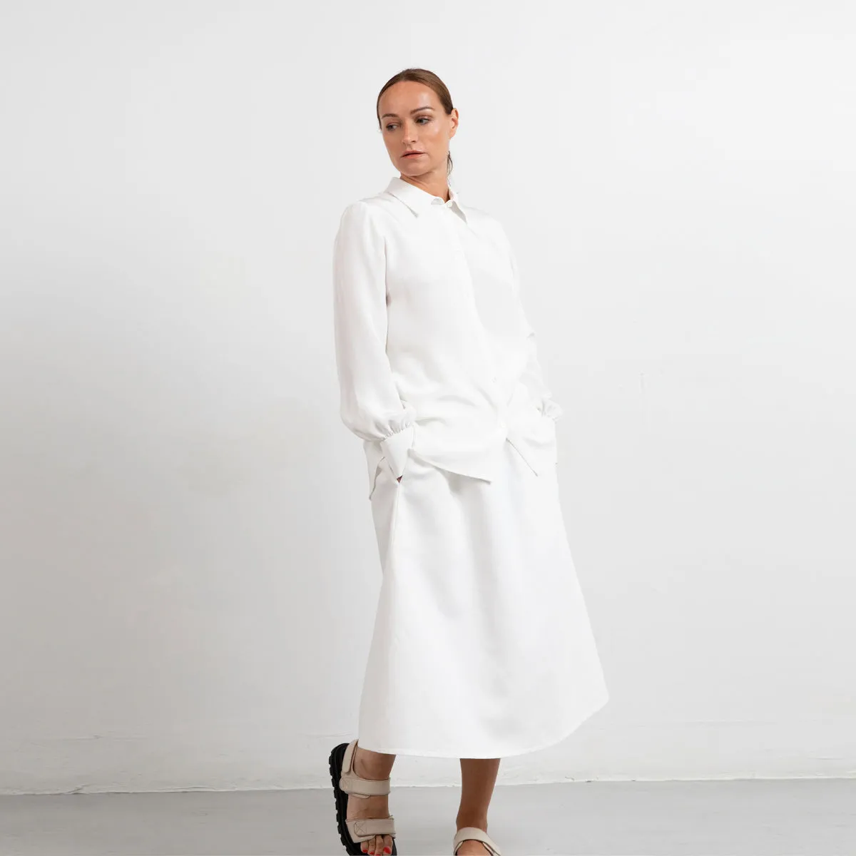 Puff Sleeve Silk Crepe Shirt
