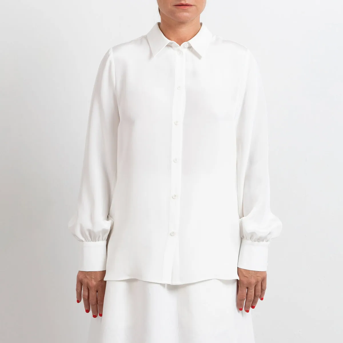 Puff Sleeve Silk Crepe Shirt