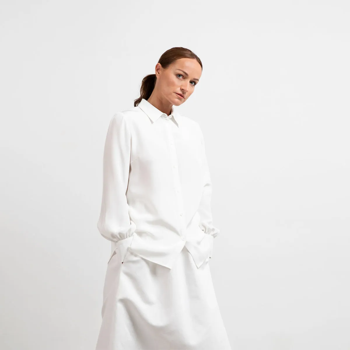 Puff Sleeve Silk Crepe Shirt