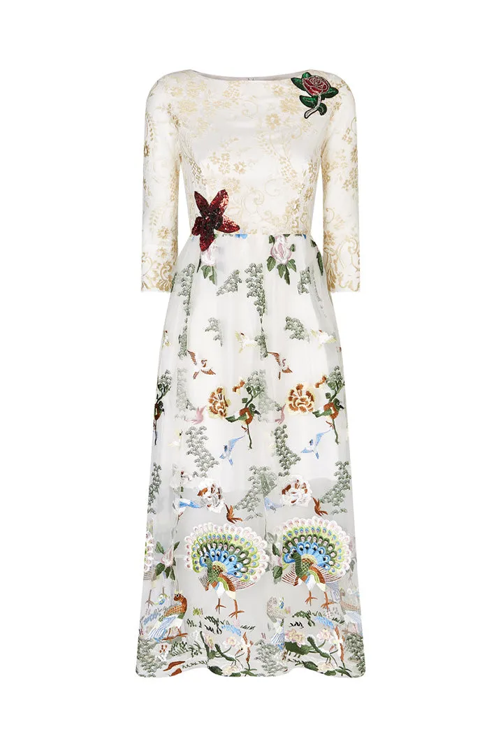 Qiaochu Embroidered Peacock Dress
