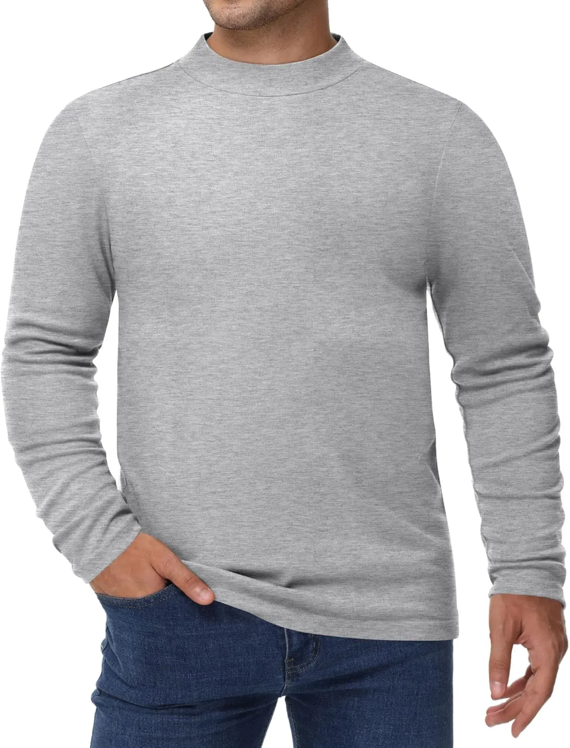 Riyiper 3 Pcs Men's Big and Tall Cotton Shirts Mock Turtleneck Long Sleeve Tops Loose Fit Plus Size Casual Basic Tees