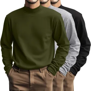 Riyiper 3 Pcs Men's Big and Tall Cotton Shirts Mock Turtleneck Long Sleeve Tops Loose Fit Plus Size Casual Basic Tees