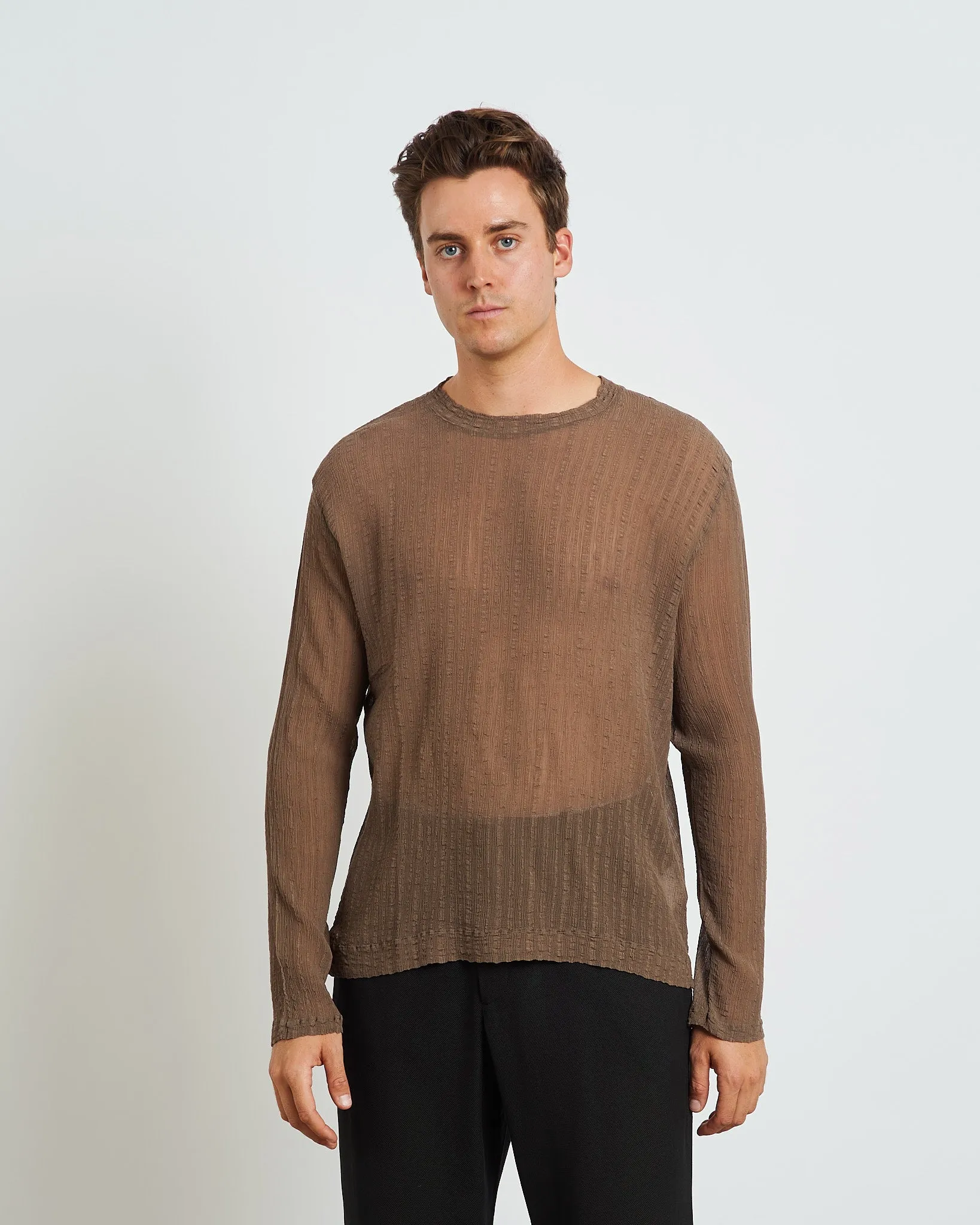 Ruffle Silk Box T-Shirt in Olive