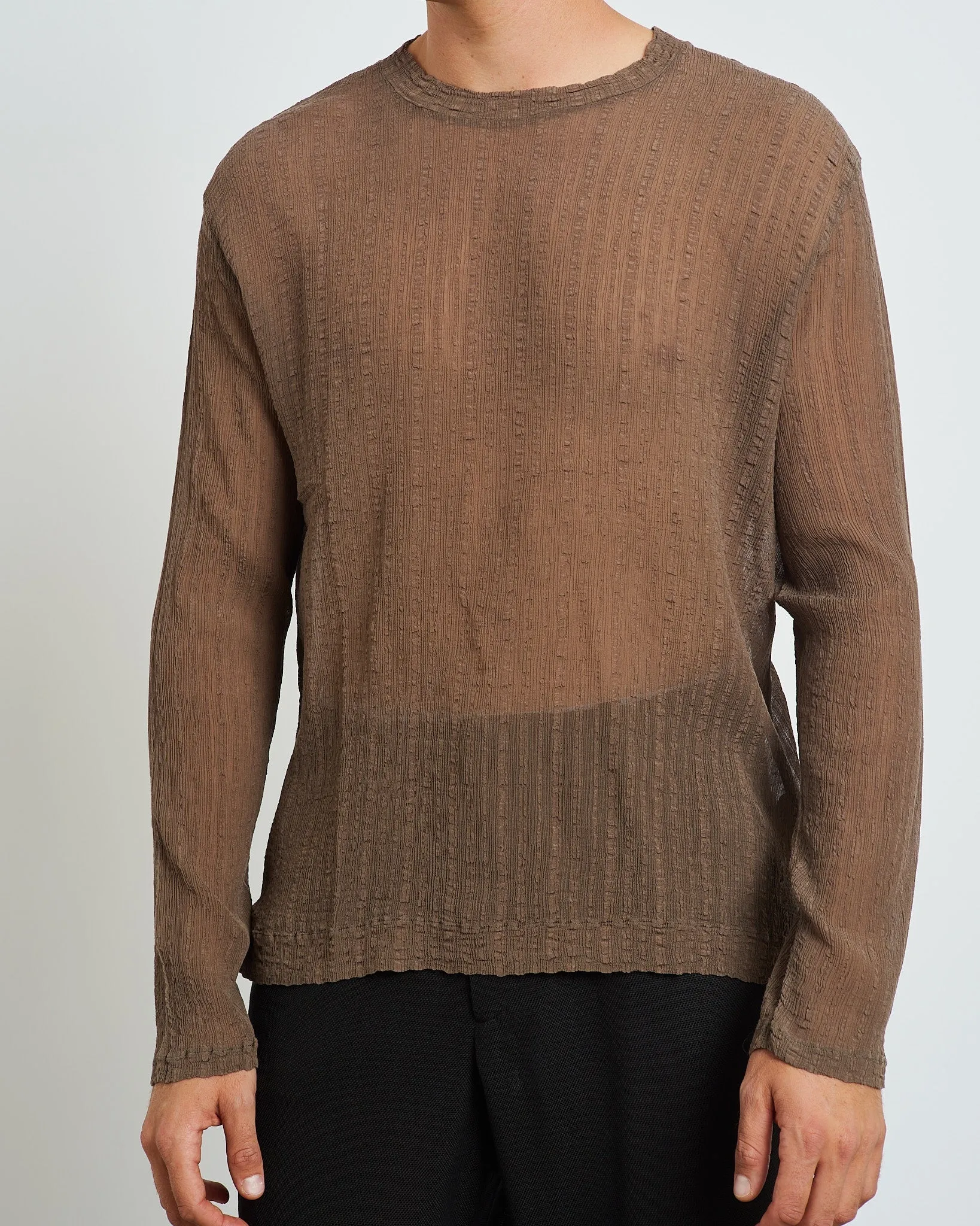 Ruffle Silk Box T-Shirt in Olive