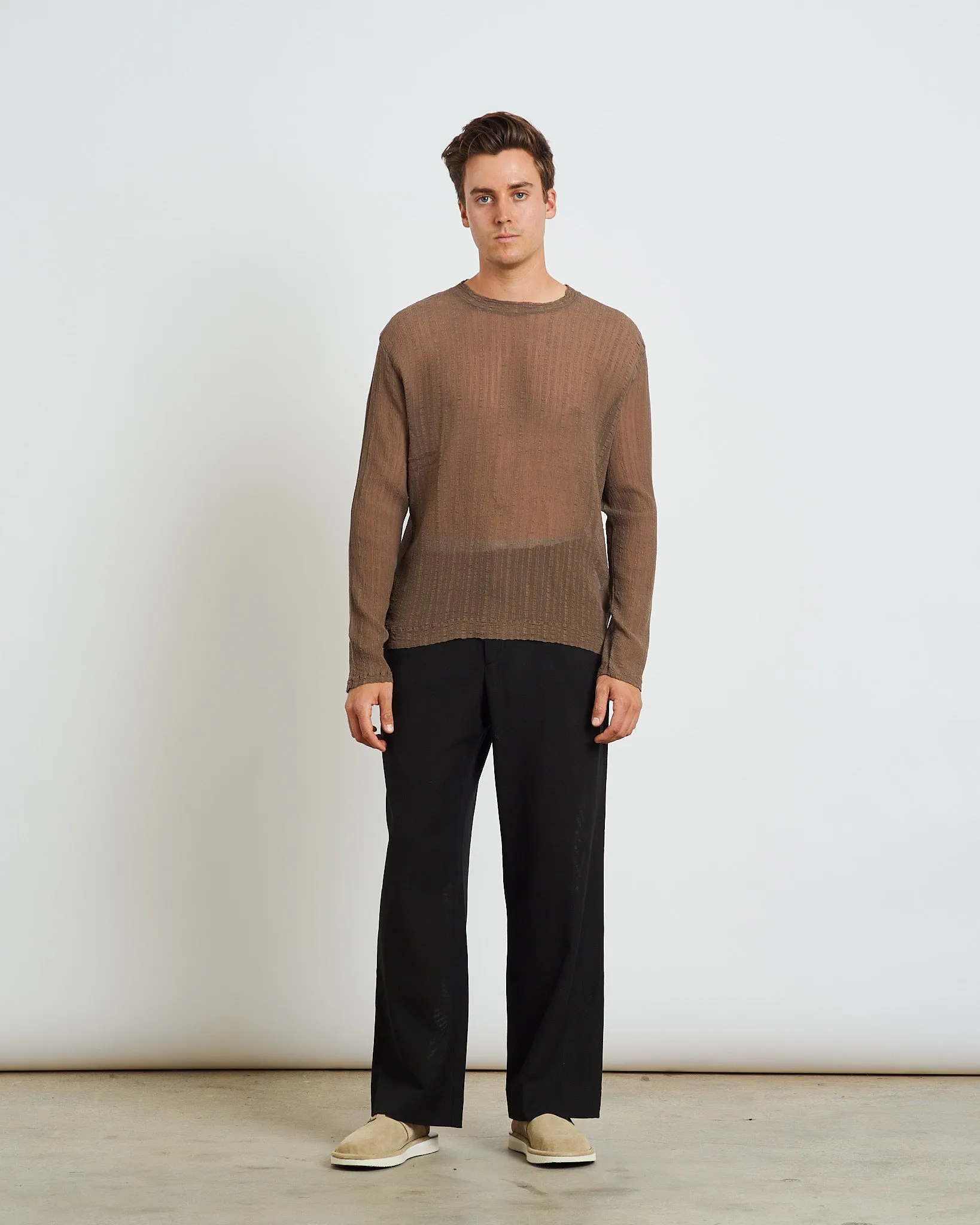 Ruffle Silk Box T-Shirt in Olive