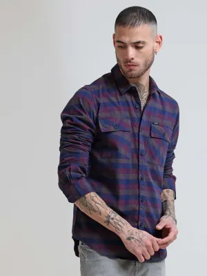 Rustic Burgundy Corduroy Checks Shirt