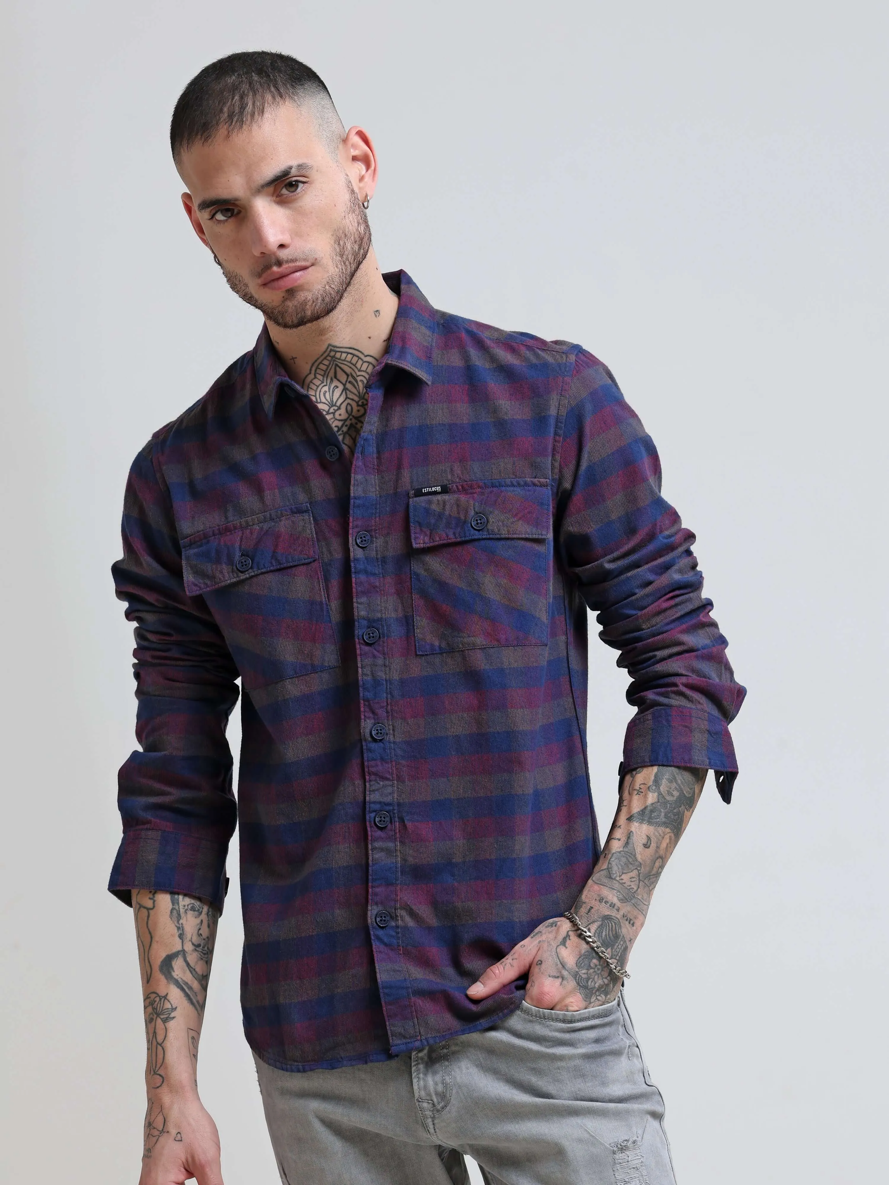 Rustic Burgundy Corduroy Checks Shirt