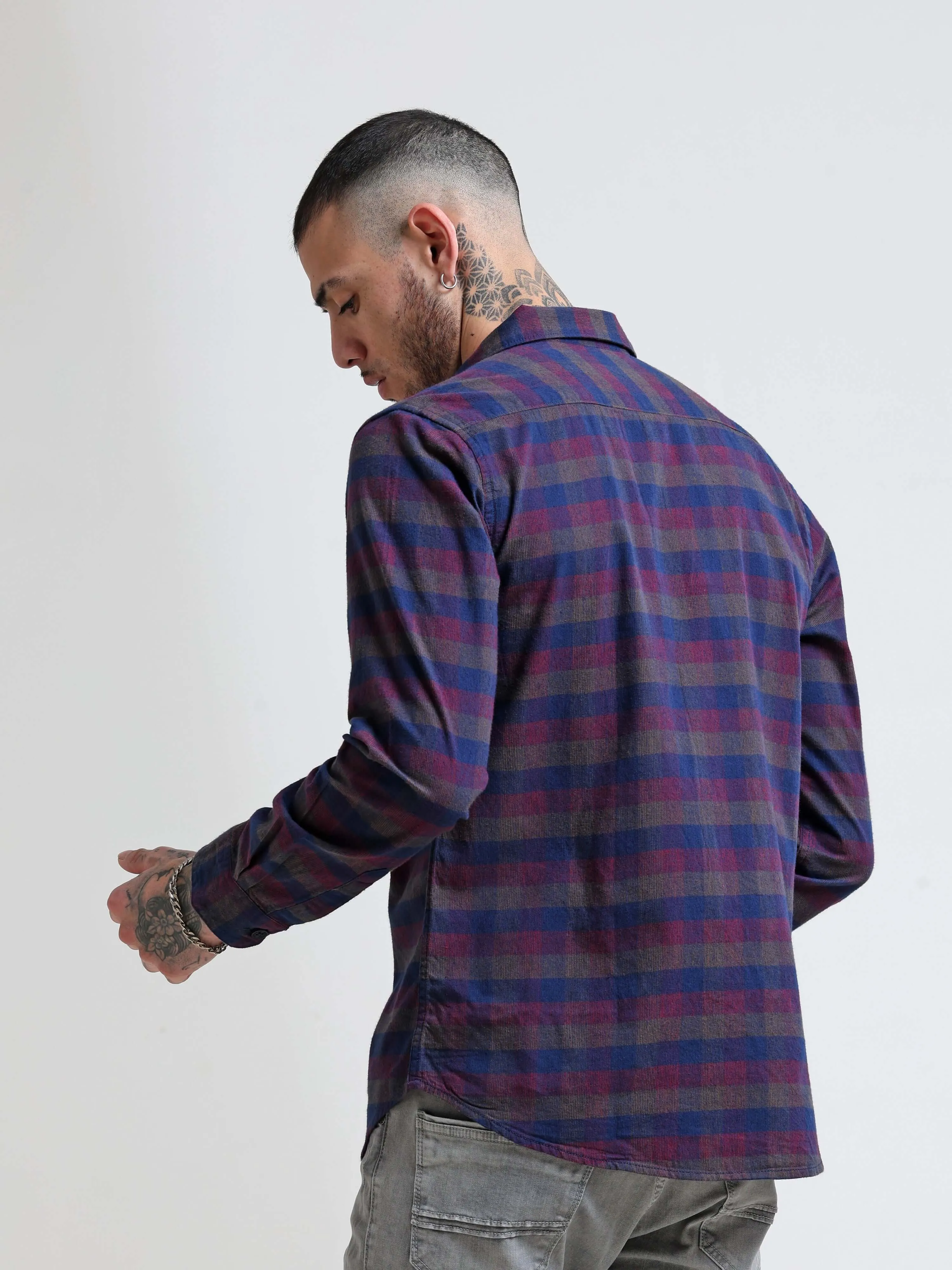 Rustic Burgundy Corduroy Checks Shirt