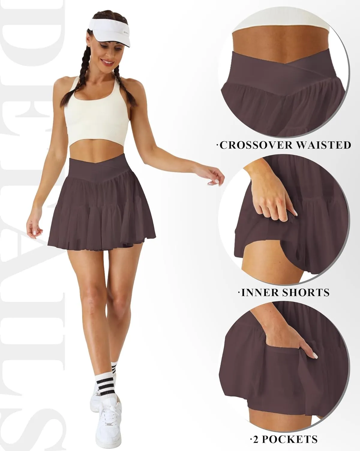 Tennis Skirts for Women Golf Skirt with Shorts Underneath Crossover Athletic Pleated Tulle Skorts with Pockets