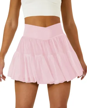Tennis Skirts for Women Golf Skirt with Shorts Underneath Crossover Athletic Pleated Tulle Skorts with Pockets