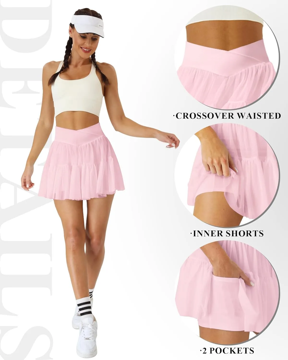 Tennis Skirts for Women Golf Skirt with Shorts Underneath Crossover Athletic Pleated Tulle Skorts with Pockets
