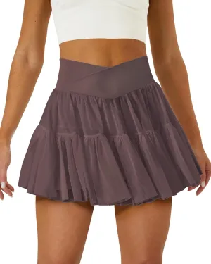 Tennis Skirts for Women Golf Skirt with Shorts Underneath Crossover Athletic Pleated Tulle Skorts with Pockets