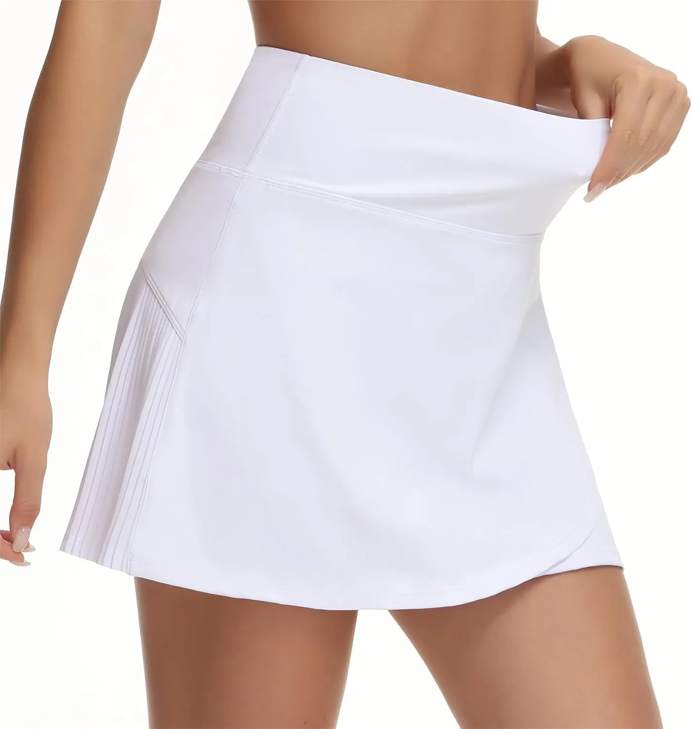 THE GYM PEOPLE Women's High Waisted Tennis Skirts Crossover Hemline Back Pleated Golf Skorts with Inner Shorts