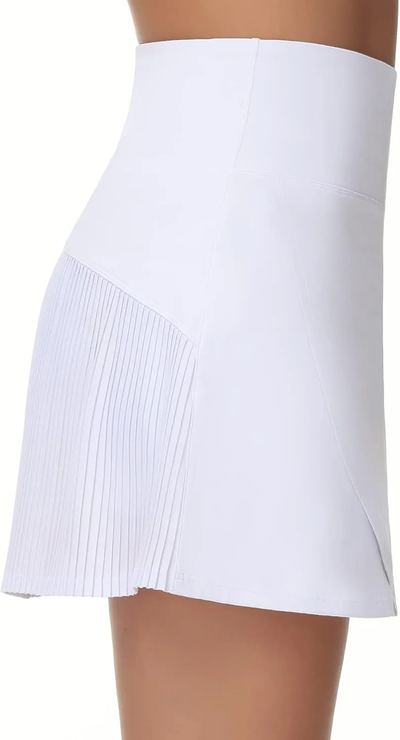 THE GYM PEOPLE Women's High Waisted Tennis Skirts Crossover Hemline Back Pleated Golf Skorts with Inner Shorts