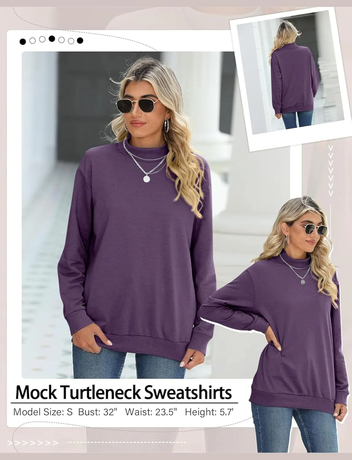 TICTICMIMI Women's Casual Long Sleeve Sweatshirt Tops Mock Turtleneck Lightweight Tunic Fall Pullover with Pocket