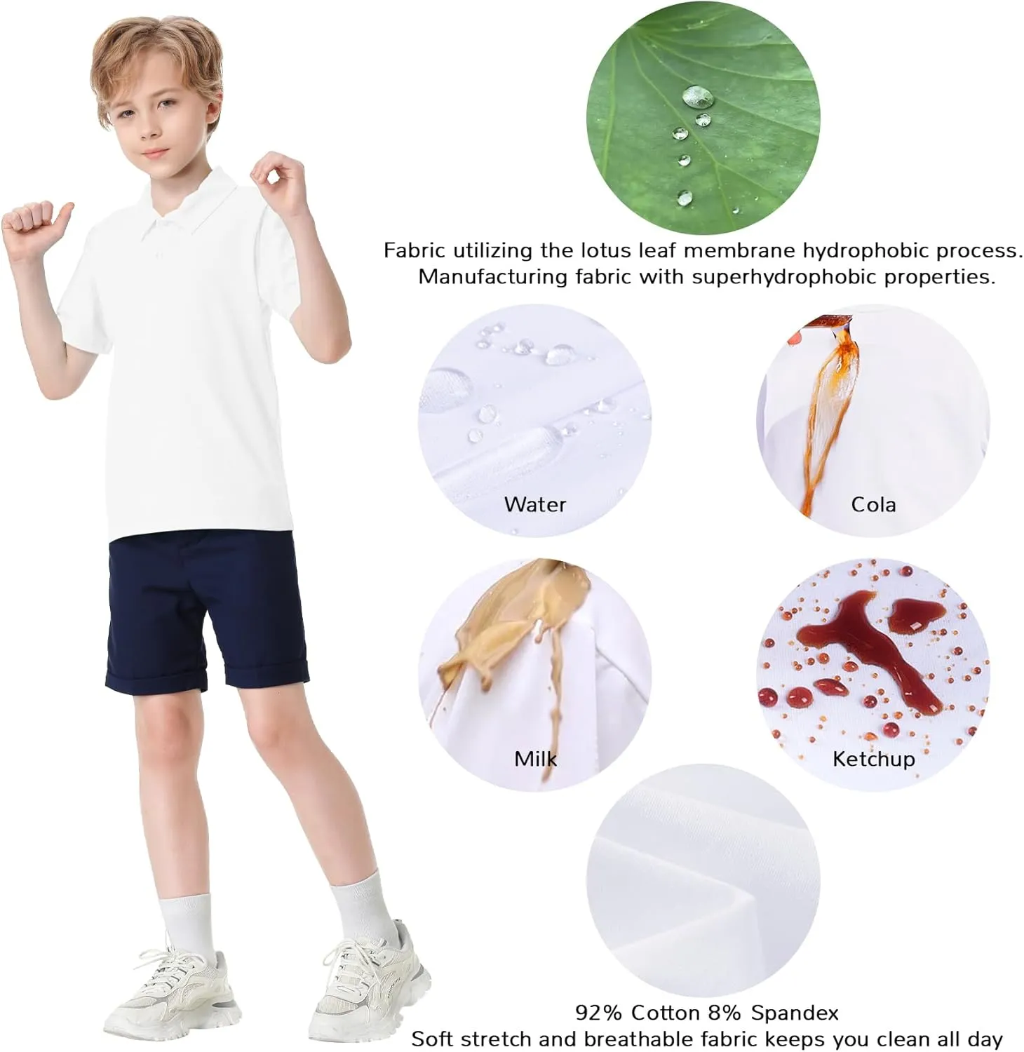 Toddler to Youth Stain Resistant Polo Shirts Kids Collared Golf T-Shirt School Uniform for Boys and Girls