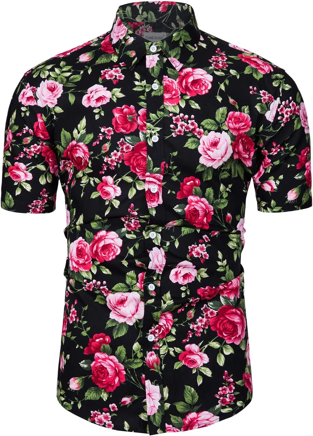 TUNEVUSE Men Floral Shirt Short Sleeve Button Down Flower Shirt Summer Beach Hawaiian Shirt Cotton