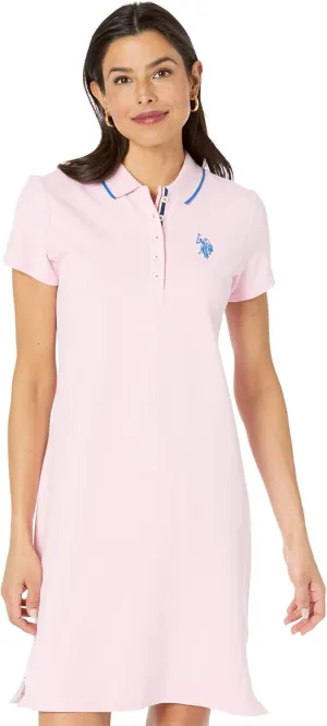 U.S. POLO ASSN. (3008 Solid Polo Dress - Banded Cuffs - Short Sleeves - Straight Hemline - Side Vents Rose Sachet LG One Size