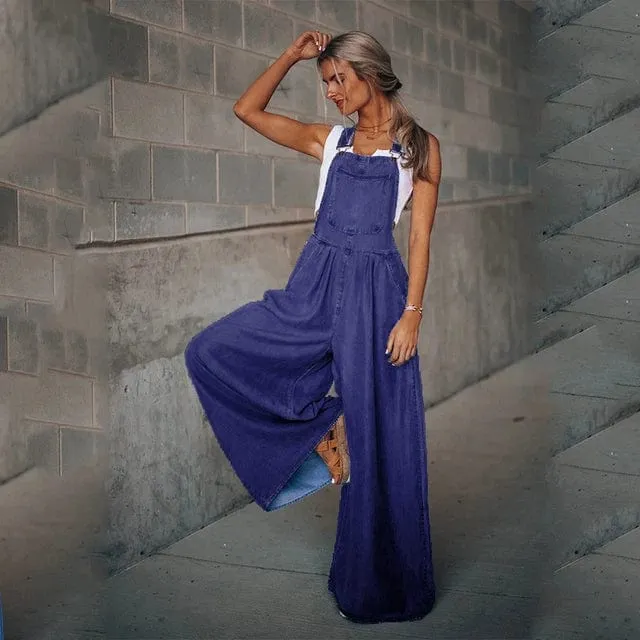 Vintage Boho Denim Wide Leg Overalls