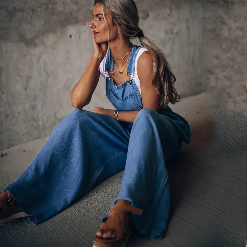 Vintage Boho Denim Wide Leg Overalls