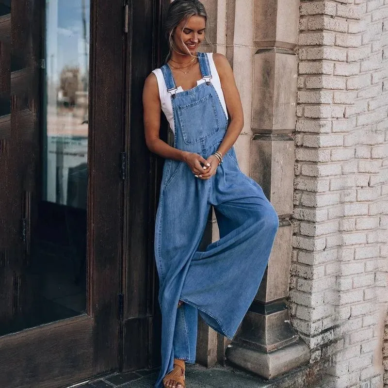 Vintage Boho Denim Wide Leg Overalls