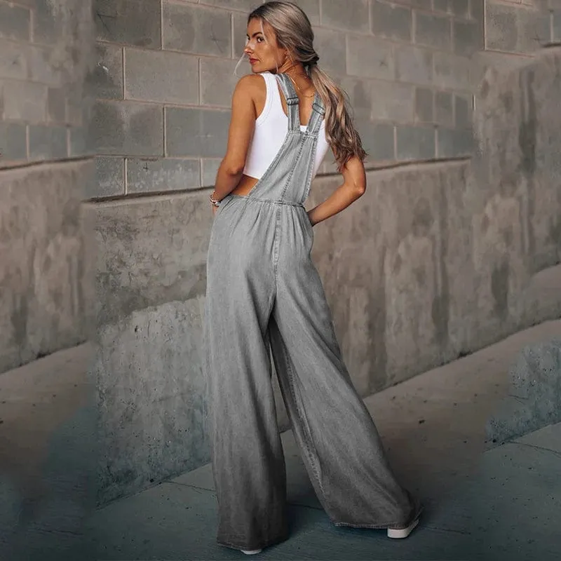 Vintage Boho Denim Wide Leg Overalls