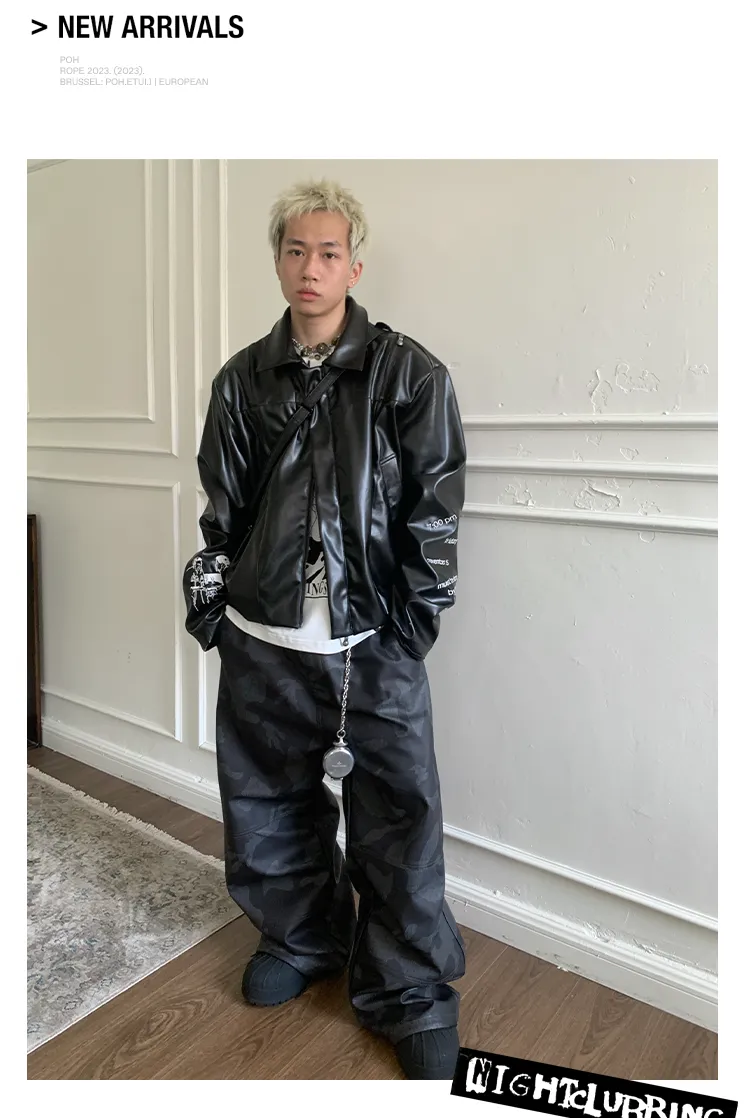 Wide leg casual leather pants