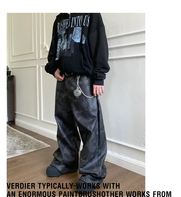 Wide leg casual leather pants