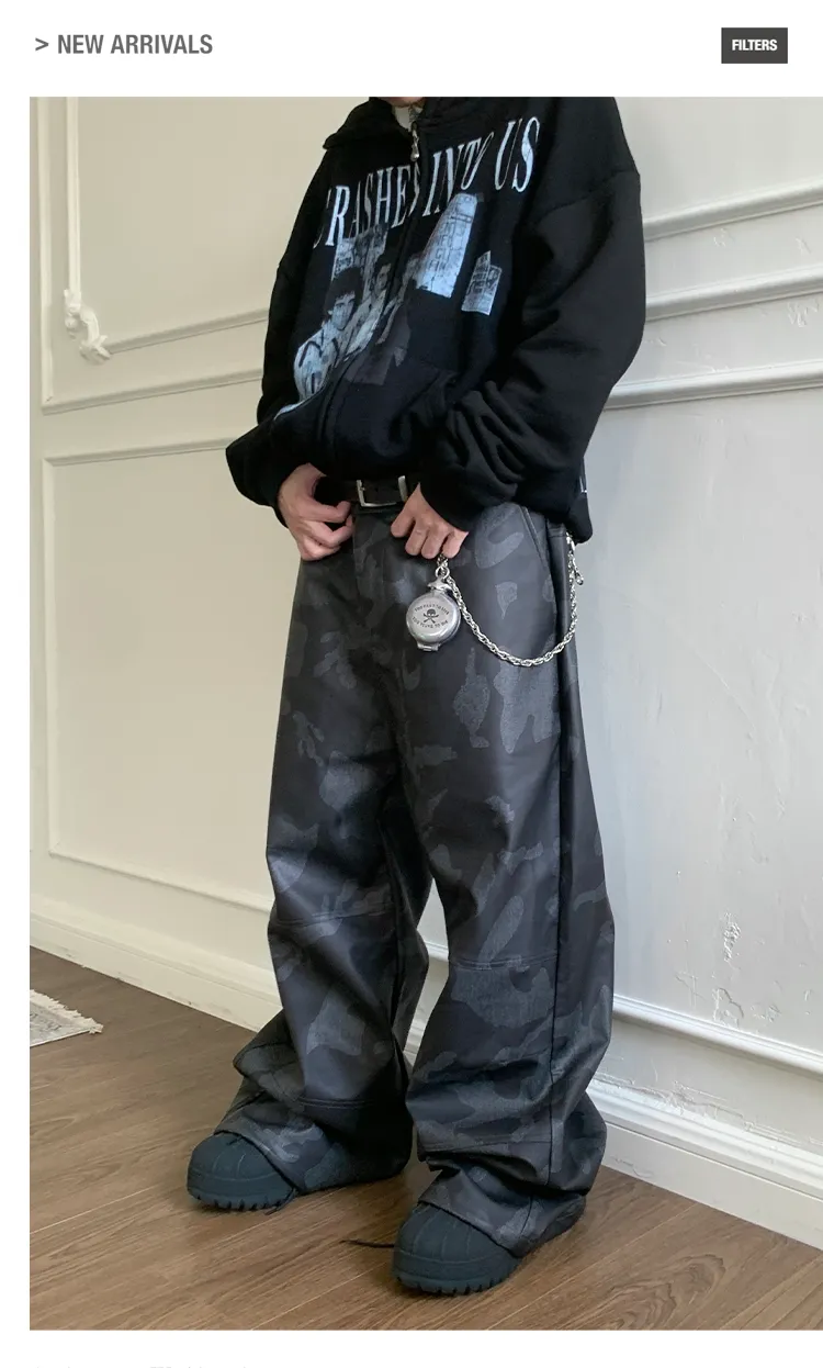 Wide leg casual leather pants