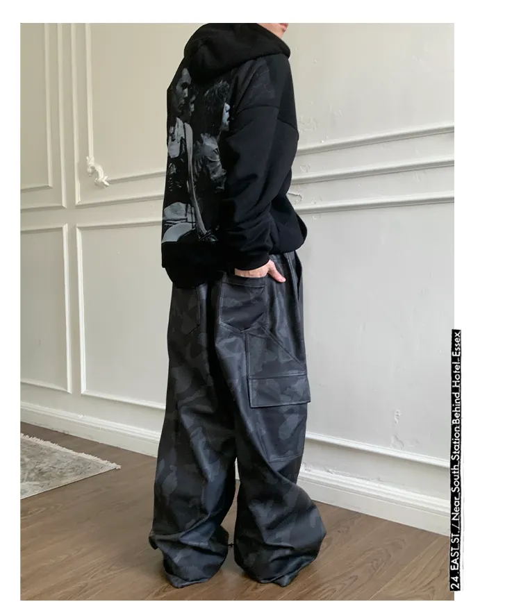 Wide leg casual leather pants