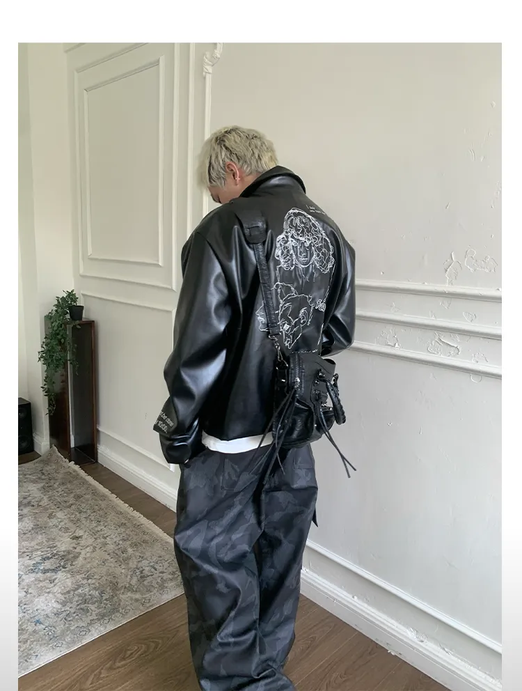 Wide leg casual leather pants