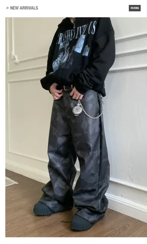 Wide leg casual leather pants