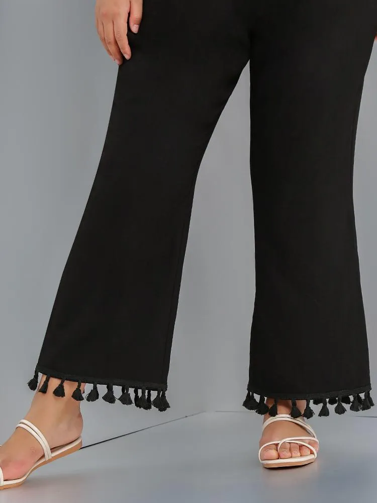 Wide-Leg Tassel Pants