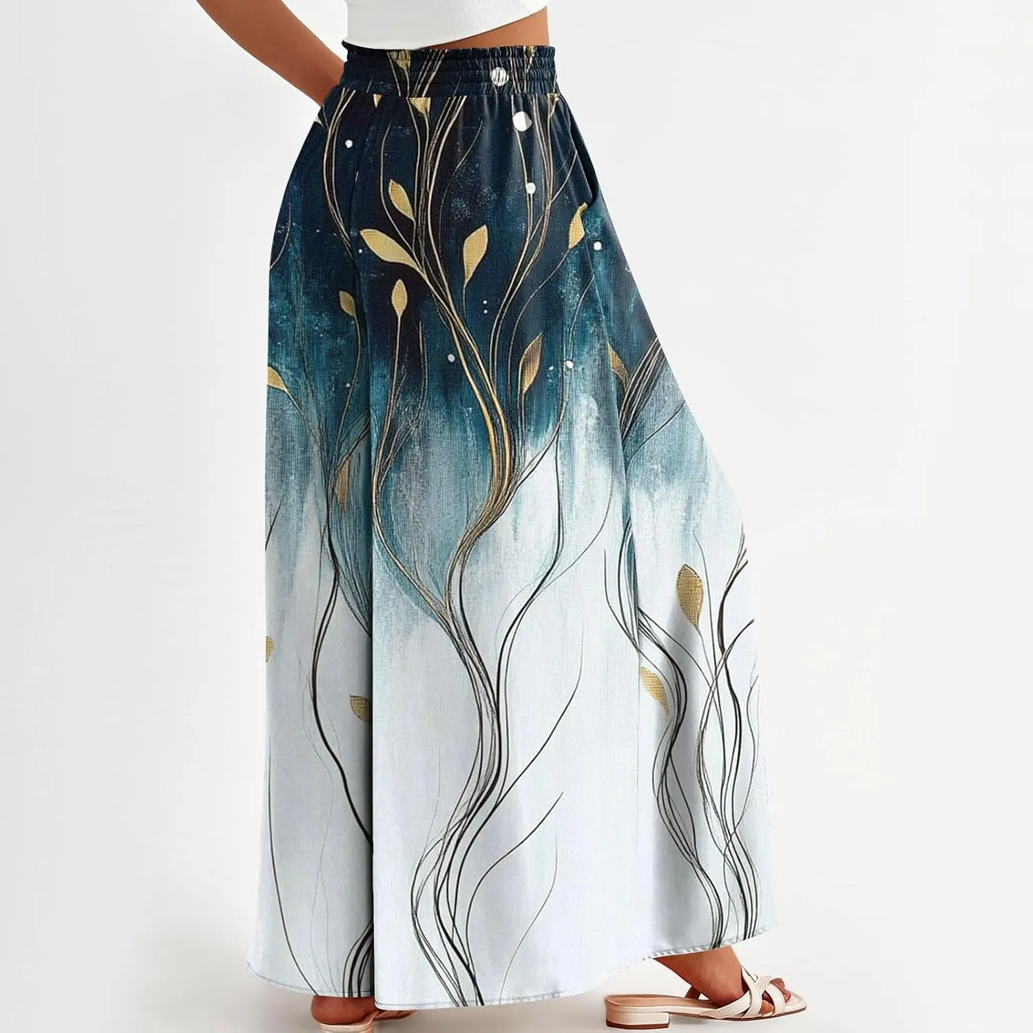 Women's 2025 Summer Wide Leg Palazzo Pants High Waisted That Look Like Skirts Flowy Pockets Lounge Boho Beach Trousers