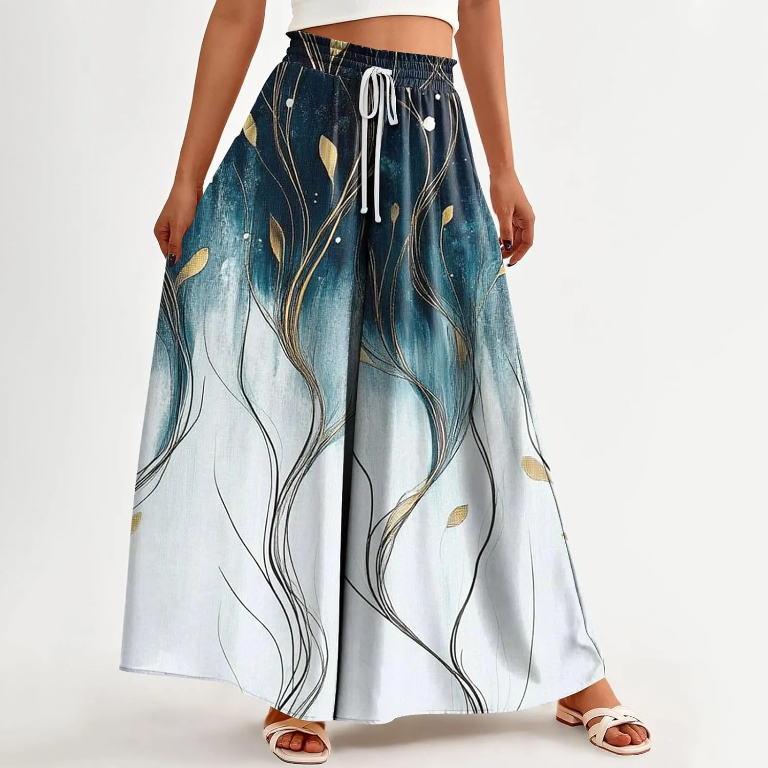 Women's 2025 Summer Wide Leg Palazzo Pants High Waisted That Look Like Skirts Flowy Pockets Lounge Boho Beach Trousers